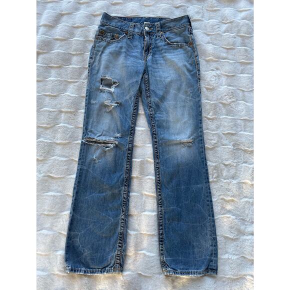 š„True Religion Section Straight Leg Holes Ripped Distressed Grunge Men Jeans 32 - Picture 1 of 16